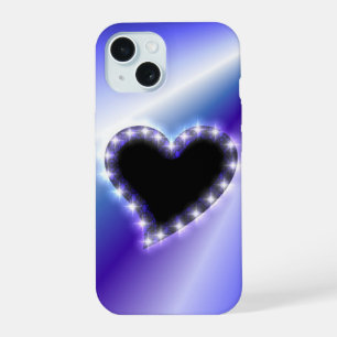 Black Heart with Stars on Purple Pink Rainbow iPhone 15 Case