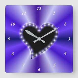 Black Heart with Stars on Purple Rainbow Square Wall Clock