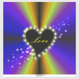 Black Heart with Stars on purple yellow Rainbow