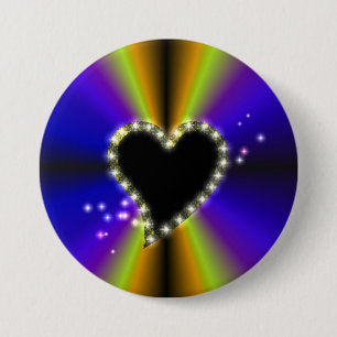 Black Heart with Stars on purple yellow Rainbow 7.5 Cm Round Badge