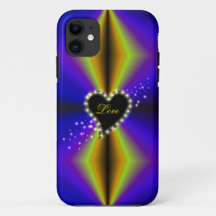 Black Heart with Stars on purple yellow Rainbow iPhone 11 Case