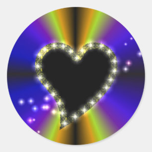 Black Heart with Stars on purple yellow Rainbow Classic Round Sticker