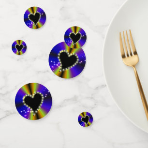 Black Heart with Stars on purple yellow Rainbow Confetti