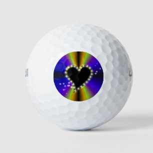 Black Heart with Stars on purple yellow Rainbow Golf Balls