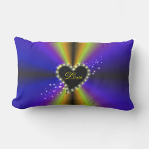 Black Heart with Stars on purple yellow Rainbow Lumbar Cushion