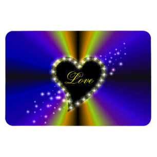 Black Heart with Stars on purple yellow Rainbow Magnet