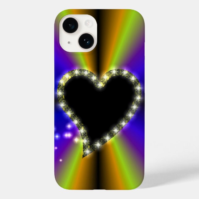 Black Heart with Stars on Rainbow Case-Mate iPhone Case (Back)
