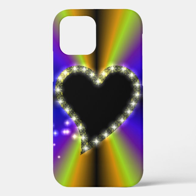 Black Heart with Stars on Rainbow Case-Mate iPhone Case (Back)