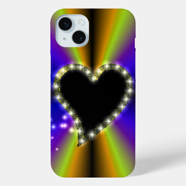 Black Heart with Stars on Rainbow Case-Mate iPhone Case (Back)