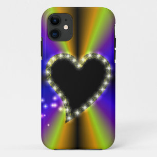 Black Heart with Stars on Rainbow iPhone 11 Case