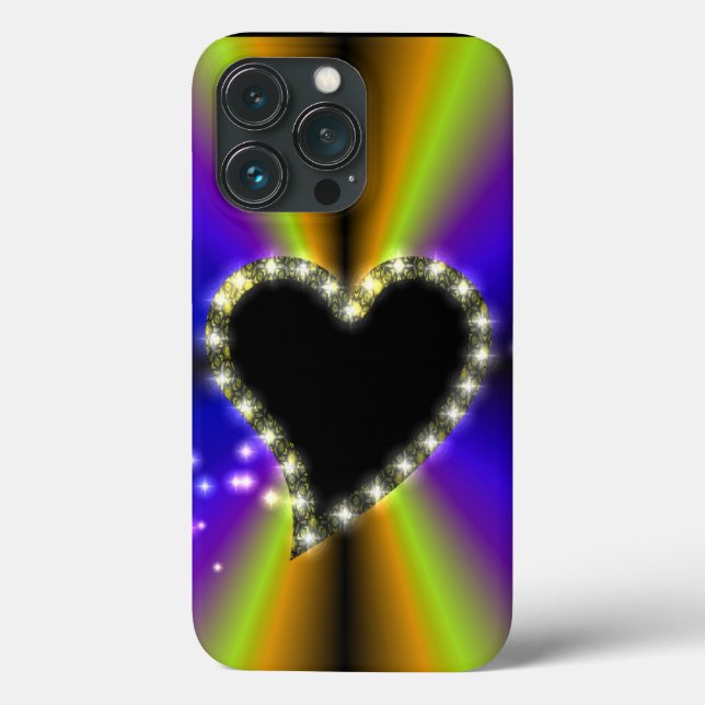 Black Heart with Stars on Rainbow Case-Mate iPhone Case (Back)
