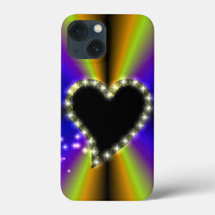 Black Heart with Stars on Rainbow iPhone 13 Mini Case