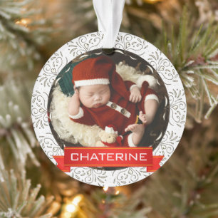 Black Heart Wreath Baby First Christmas Photo Ornament