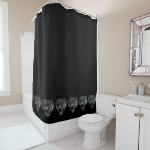 Black Hearts Black Shower Curtain