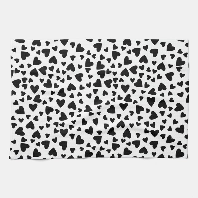 Black Hearts Custom Background Colour Tea Towel (Horizontal)