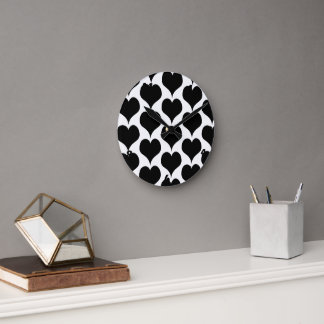 Black Hearts Design Round Clock