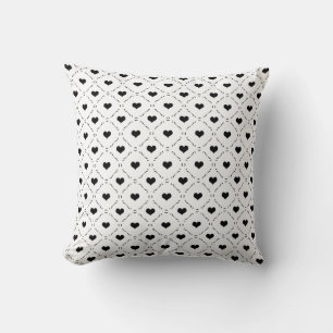 Black Hearts Geometric Grid Minimalist Coquette Cushion