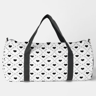 Black Hearts Geometric Grid Minimalist Coquette Duffle Bag