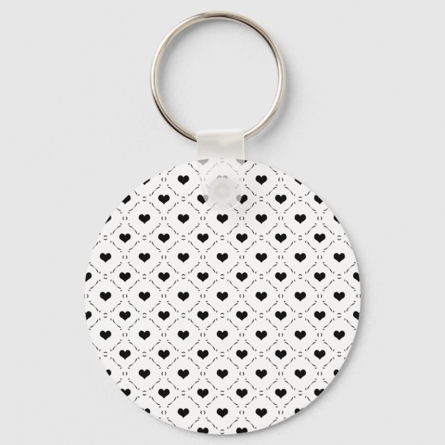 Black Hearts Geometric Grid Minimalist Coquette Key Ring (Front)