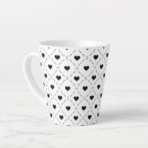 Black Hearts Geometric Grid Minimalist Coquette Latte Mug