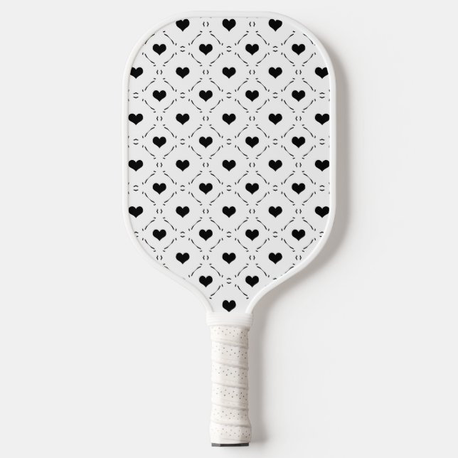 Black Hearts Geometric Grid Minimalist Coquette Pickleball Paddle (Front)