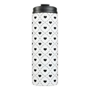 Black Hearts Geometric Grid Minimalist Coquette Thermal Tumbler