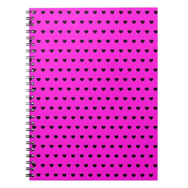 Black Hearts On Flashy Pink Notebook (Front)