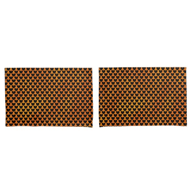 Black Hearts on Orange Purple Reversible Pillowcase (Front-Set)