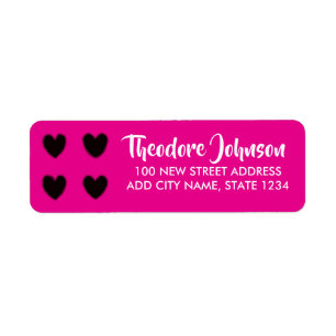 Black hearts on pink return address label
