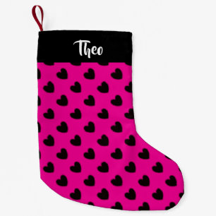 Black hearts on pink small christmas stocking