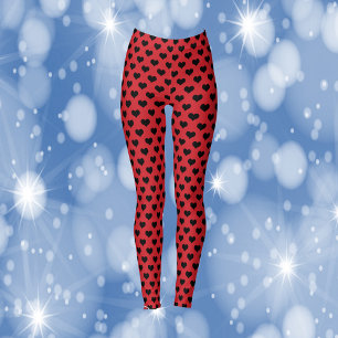 Black Hearts Pattern Red Background Leggings