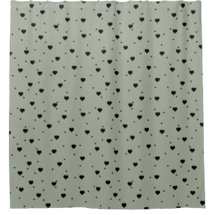 Black Hearts Pattern Sage-green Background Shower Curtain