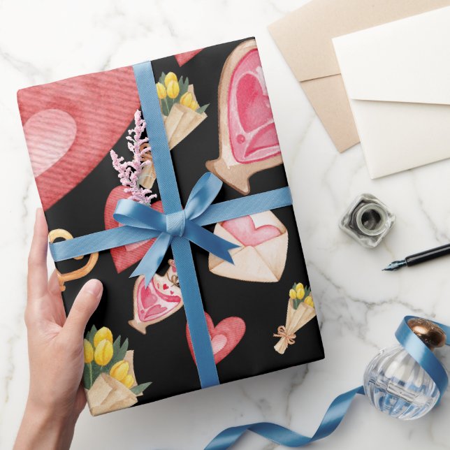 Black Hearts Style Wrapping Paper (Gifting)