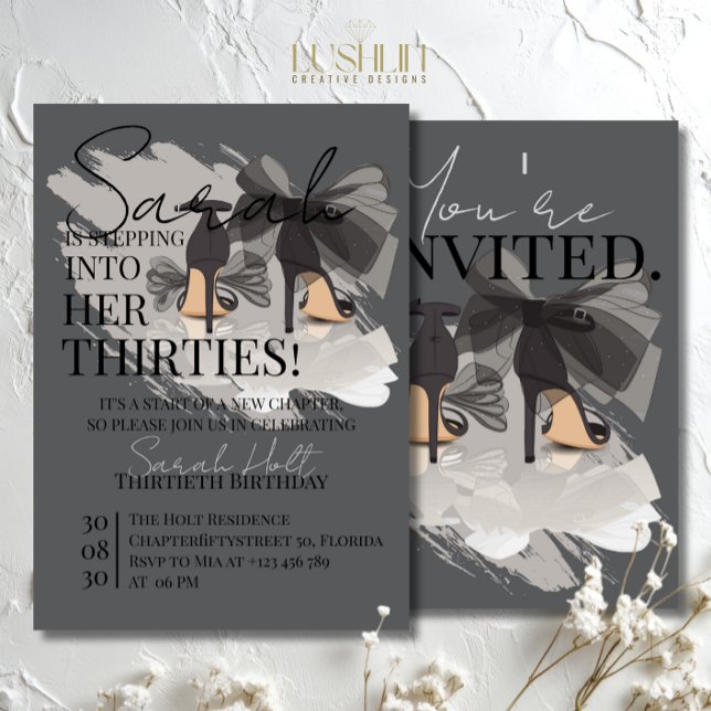 Black Heels & Ribbon Thirties Elegant Birthday Invitation (Creator Uploaded)