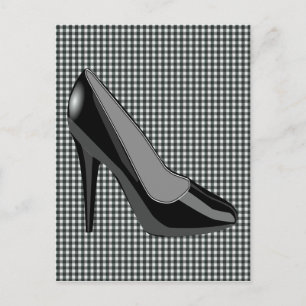 BLACK HEELS SHOE - BLACK GINGHAM BACKGROUND POSTCARD