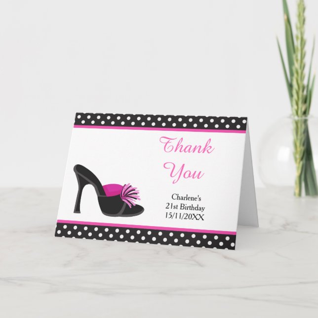 Black Heels Shoes Birthday Party Thank You Card (Front)