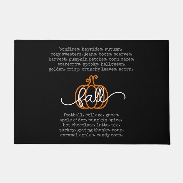 Black Hello Fall Definition Words Pumpkin Autumn Doormat (Front)