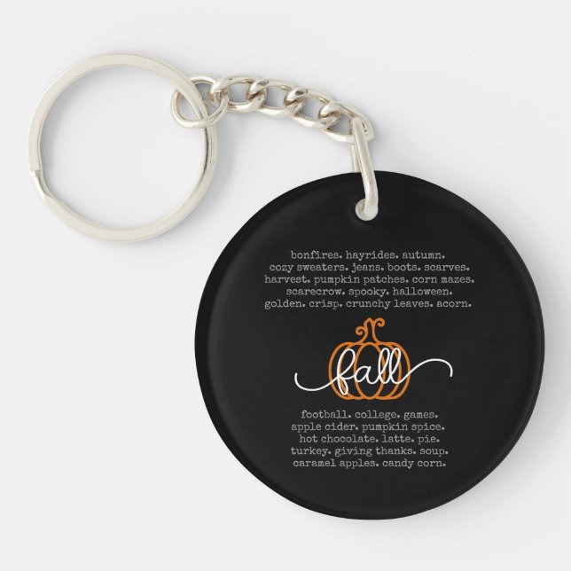 Black Hello Fall Definition Words Pumpkin Autumn Key Ring (Front)