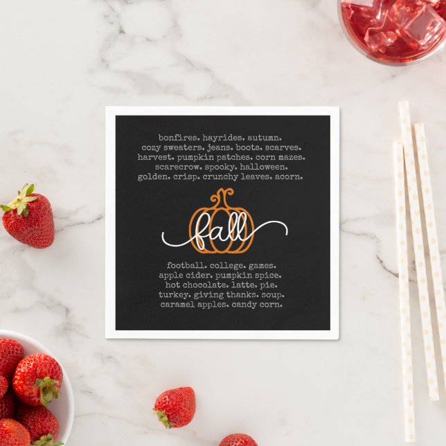 Black Hello Fall Definition Words Pumpkin Autumn  Napkin (Insitu)