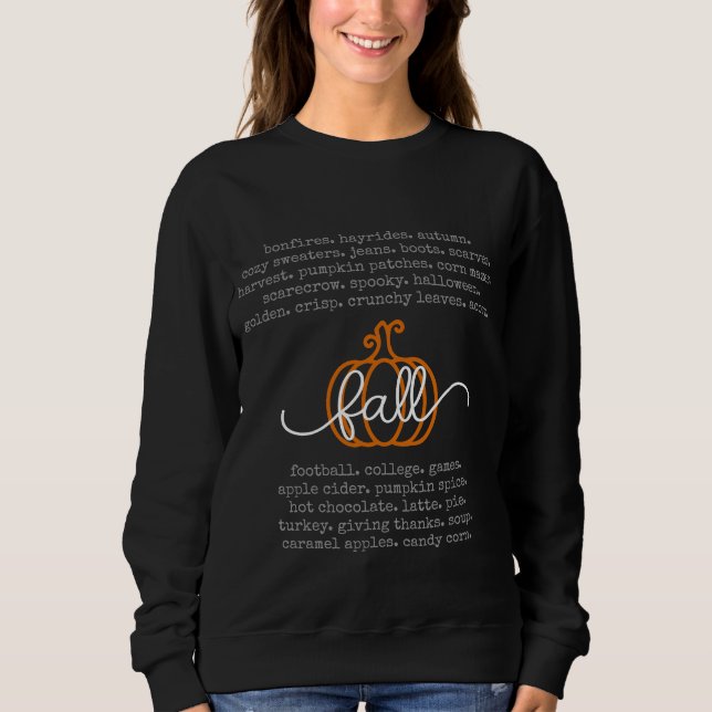 Black Hello Fall Definition Words Pumpkin Autumn Sweatshirt (Front)