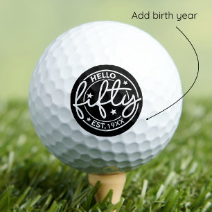 Black Hello Fifty 50th Birthday Golf Balls