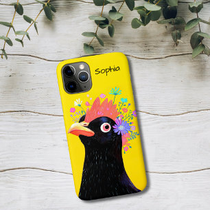 Black Hen with Flowers iPhone 11 Pro Case
