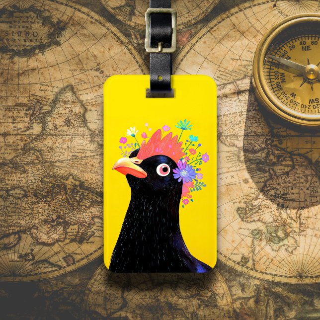 Black Hen with Flowers Luggage Tag (Creator Uploaded)