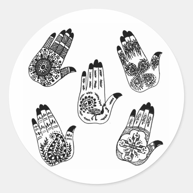 Black Henna Tattoo Hands Classic Round Sticker (Front)