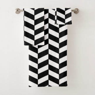 Black Herringbone Bath Towel Set