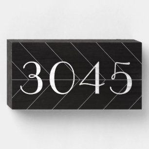 Black Herringbone Wood House Number Sign