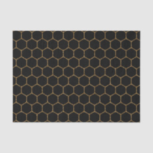 Black Hexagon Pattern in Gold Glitter Frame Tissue Paper