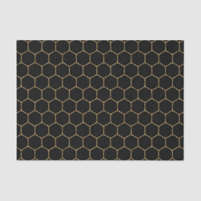Black Hexagon Pattern in Gold Glitter Frame Tissue Paper (Front)