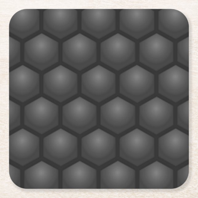 BLACK HEXAGON PATTERN SQUARE PAPER COASTER (Front)