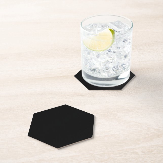 Black Hexagon Pointed Tip Paper Coaster (Insitu)